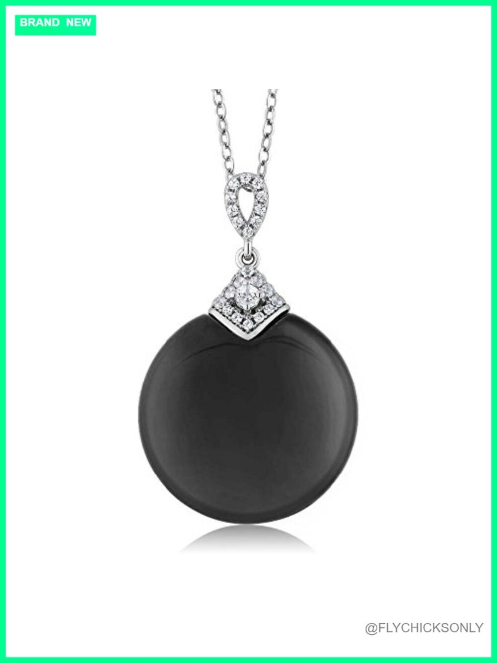 925 Sterling Silver Black Onyx Pendant Necklace with 18 Inch Chain